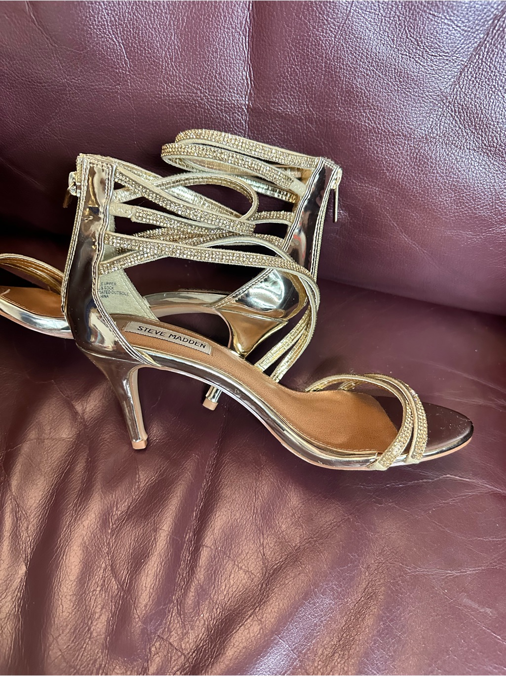 Steve Madden Metallic Gold Strappy Crystal Heel Sandals